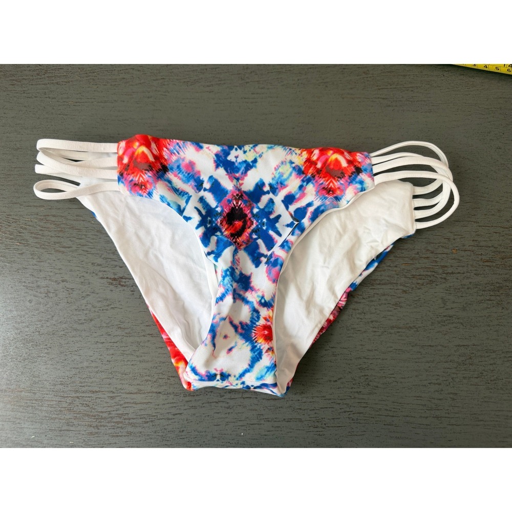 L*Space Estella Bikini Bottom Tie Dye Strappy Side Swim XS Blue Red White NWOT